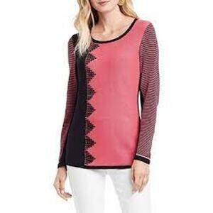 Nic + Zoe Pullover Sweater Long Sleeve Scoop Neck Pink/black Stripe Size X-Large